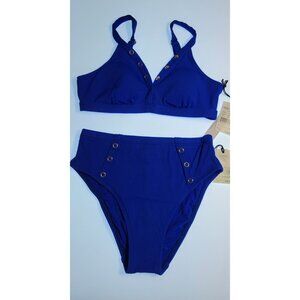 Robin Piccone Amy Ribbed Bikini Set Lapis Blue Size M New With Tags